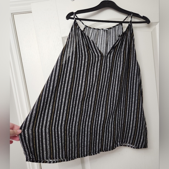 Black Strappy Blouse White & Yellow Stripes Size L Old Navy - Picture 2 of 5